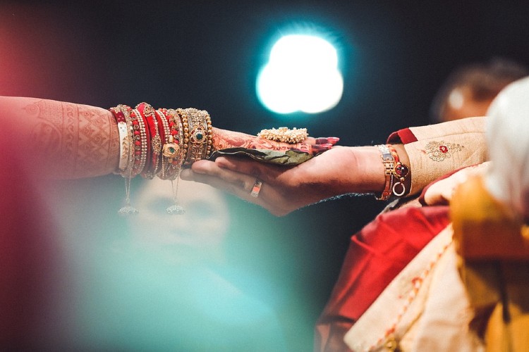 bride, groom, hand, wedding